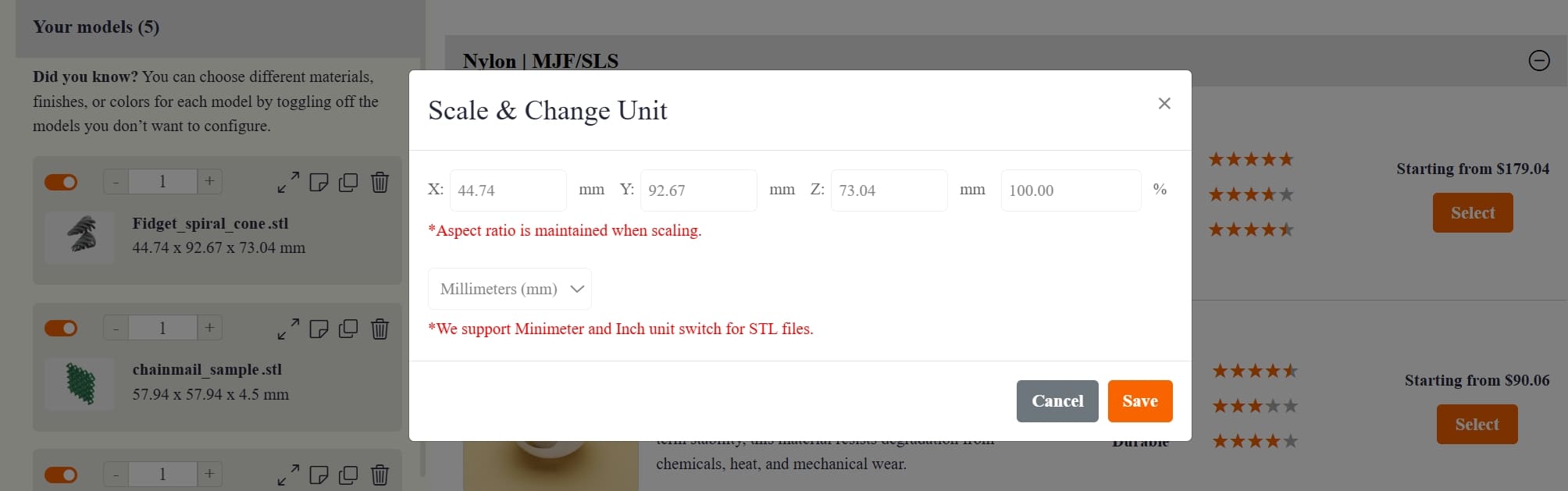 scale and change unit_hi3dp platform